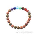 Fashionable Bangle 8MM Beads Picture Chakra Gemstone Rainbow Bracelet